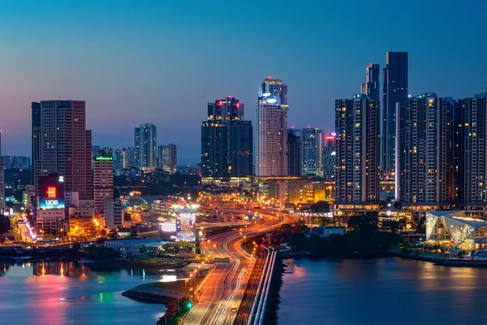 Johor Bahru urban night lights and skyline